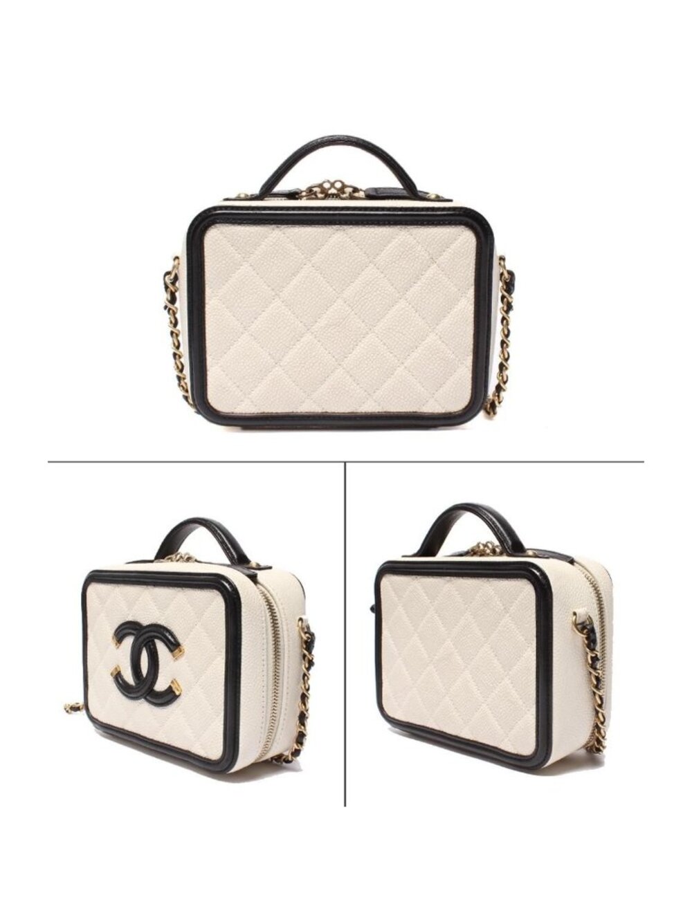 Chanel Chain Shoulder Bag Vanity Crossbody Gold Caviar Leather - Picture 2 of 10